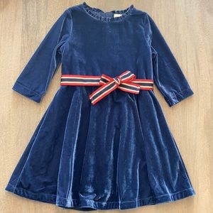 Mini Boden Navy Velvet Dress with Ribbon Tie